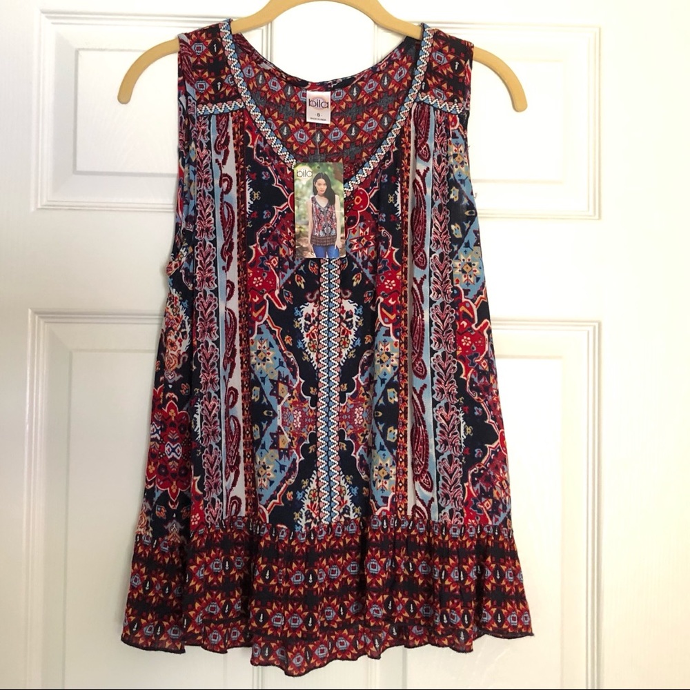 Bila Boho Floral Pattern Sleeveless Top NWT